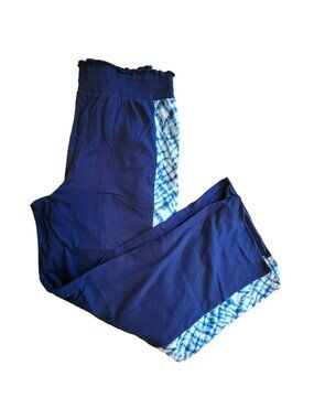 Blue Athletic Pants Casual Wear Tie Dye Trim Woman's Size S Straight Leg JJ3297